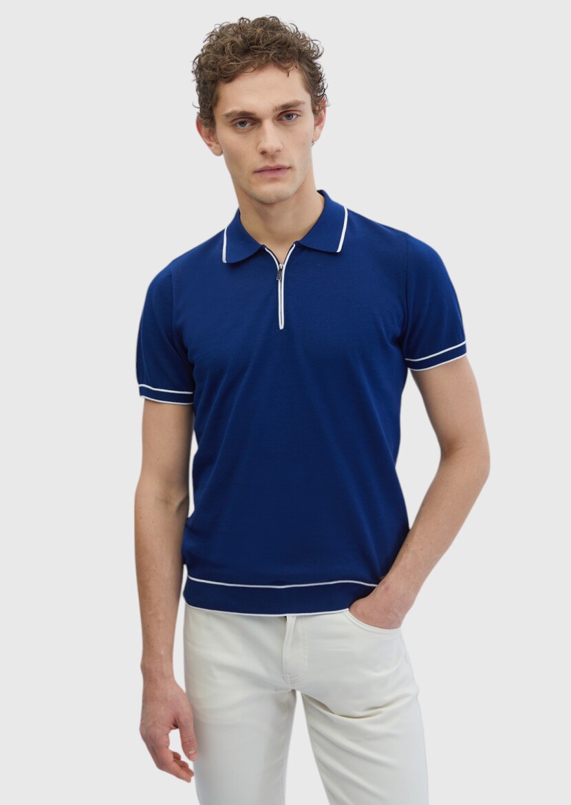Lacivert Polo Yaka %100 Pamuk Triko - 1