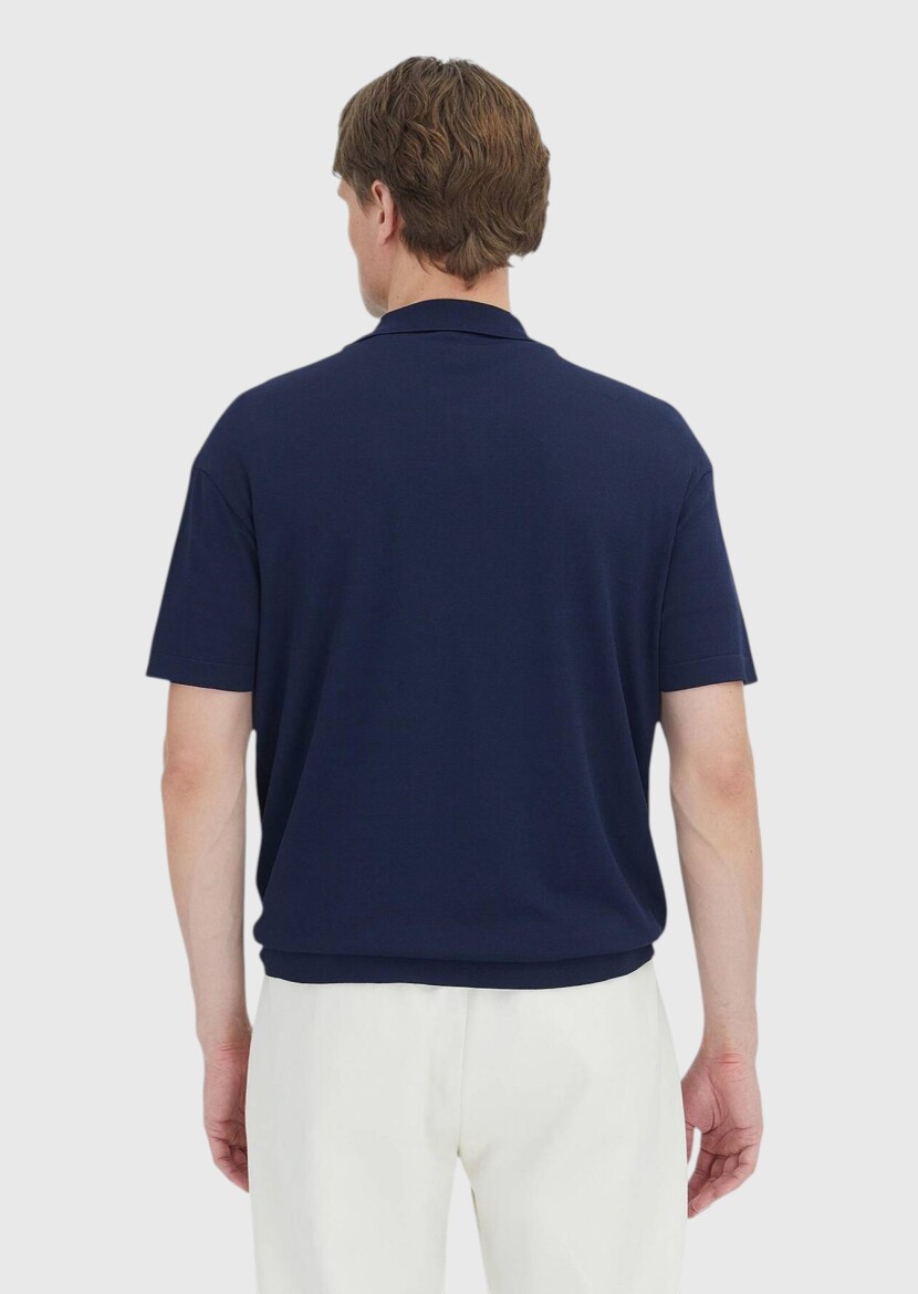 Lacivert Polo Yaka Düz Örgü Triko - 4