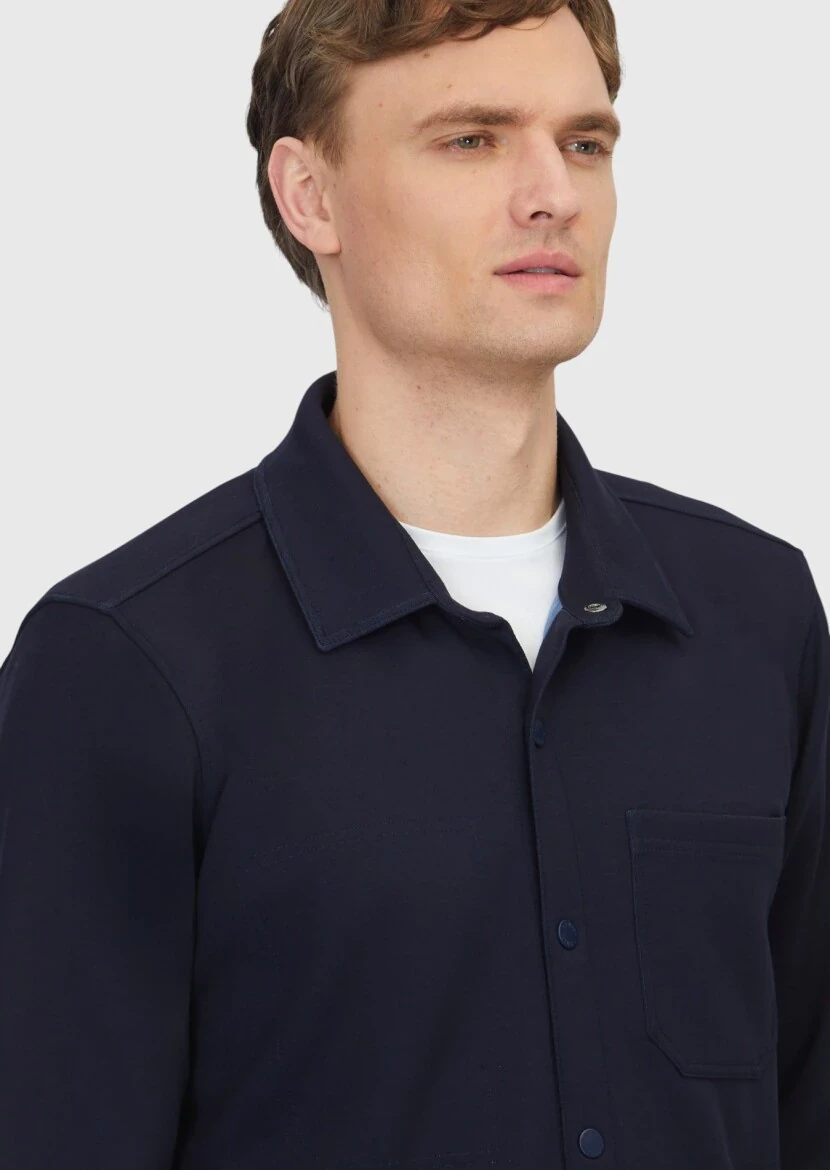 Lacivert Polo Yaka Düz Sweatshırt - 4