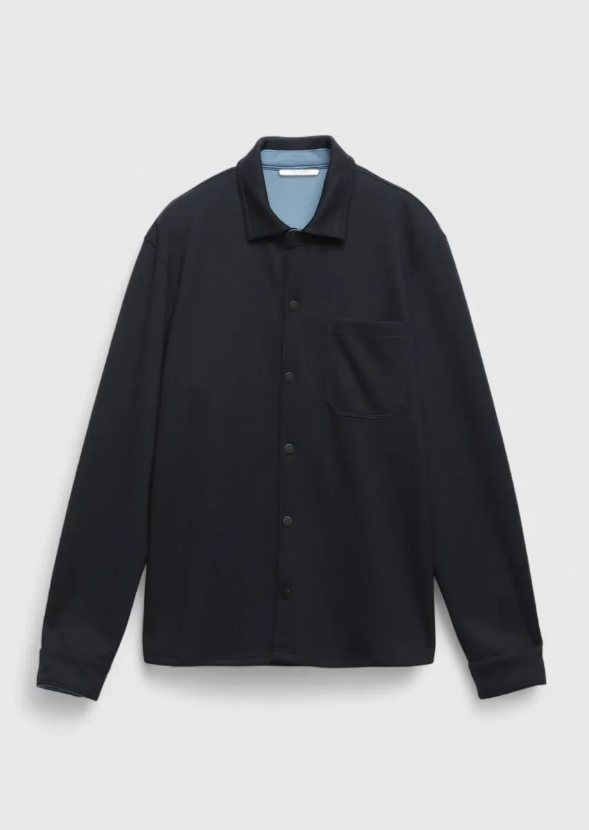 Lacivert Polo Yaka Düz Sweatshırt - 1