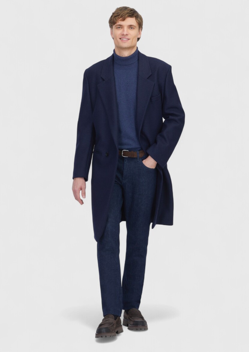 Lacivert Regular Fit Casual Örme Palto - 4