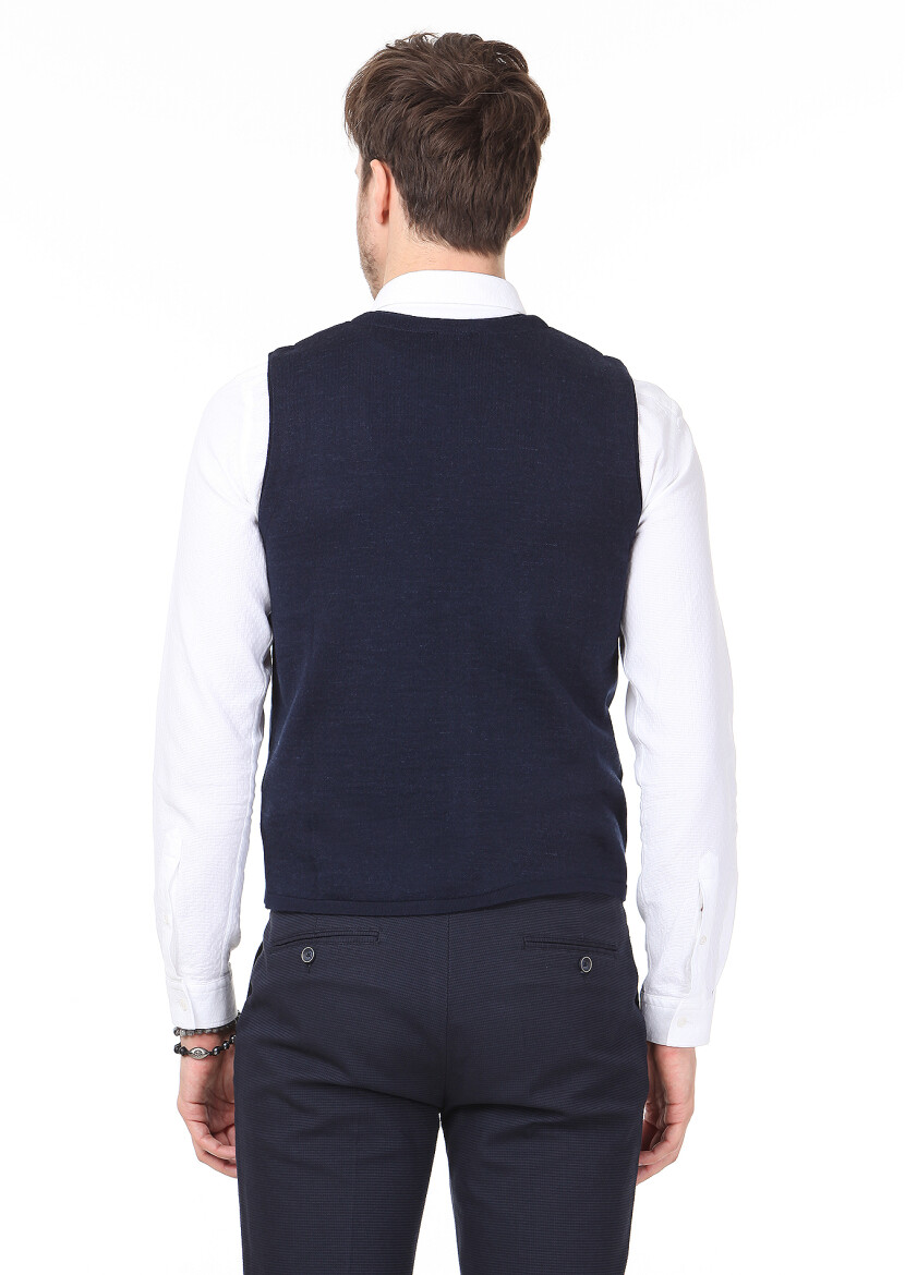 Lacivert Regular Fit Casual Örme Triko Yelek - 4