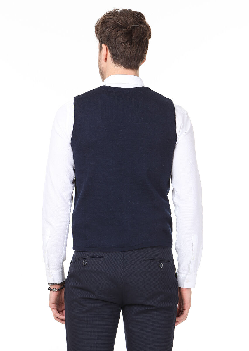 Lacivert Regular Fit Casual Örme Triko Yelek - 4