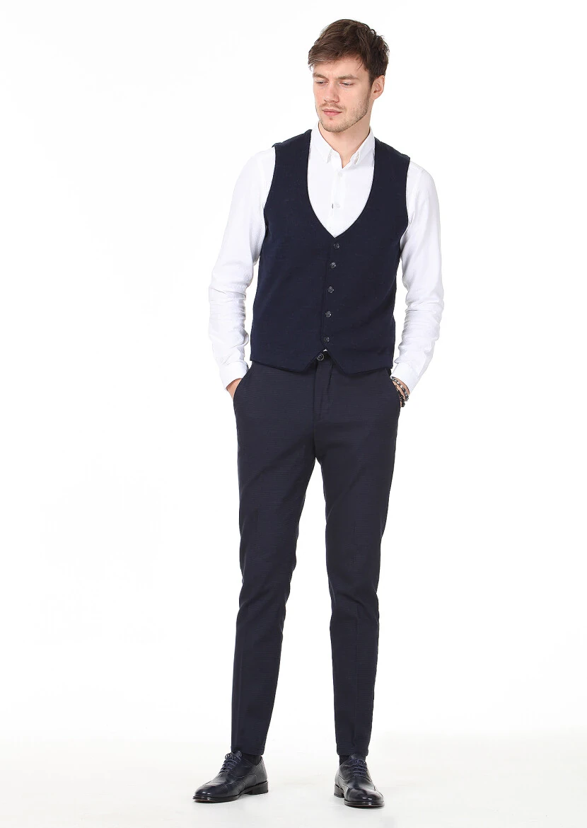 Lacivert Regular Fit Casual Örme Triko Yelek - 3