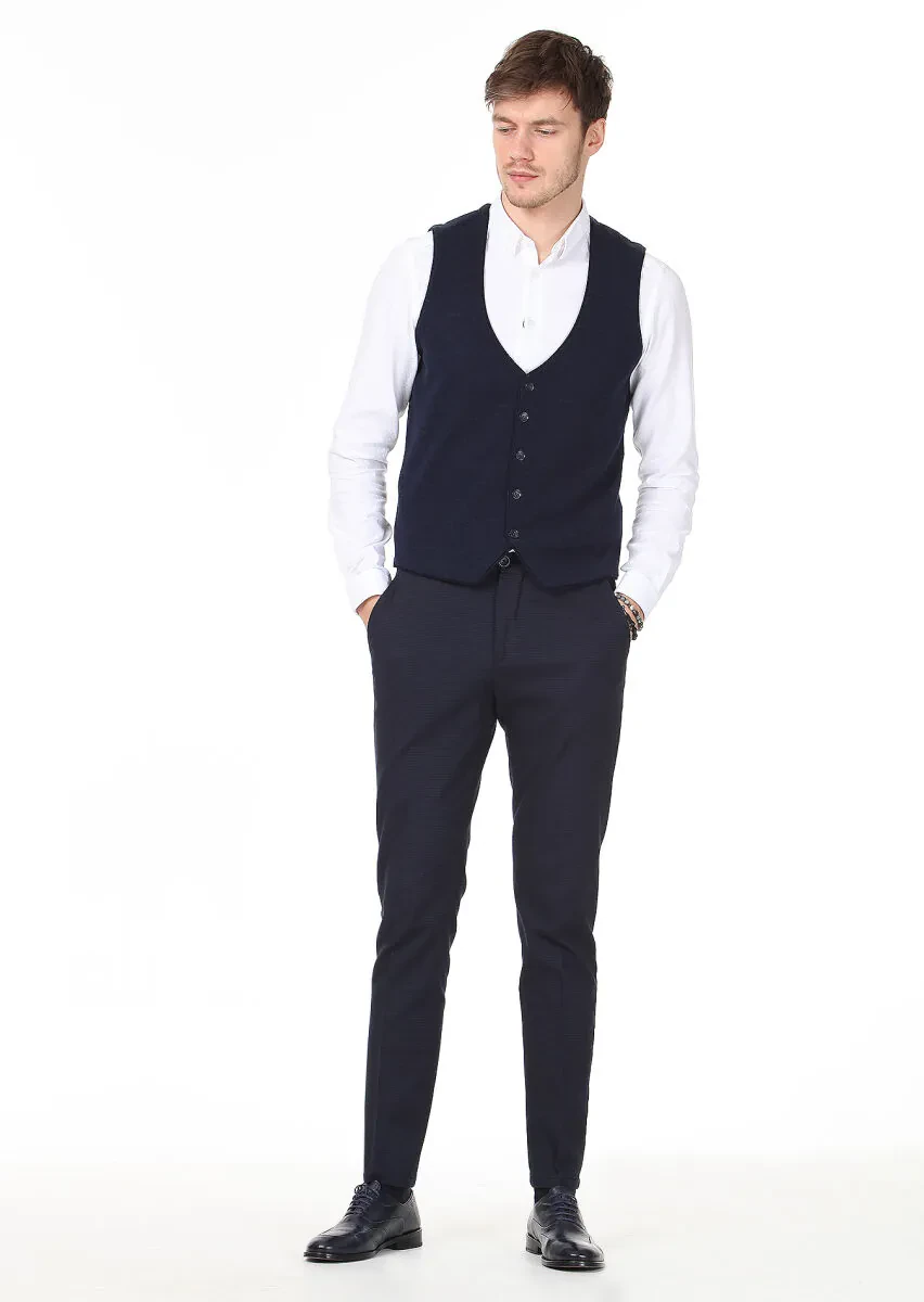 Lacivert Regular Fit Casual Örme Triko Yelek - 3