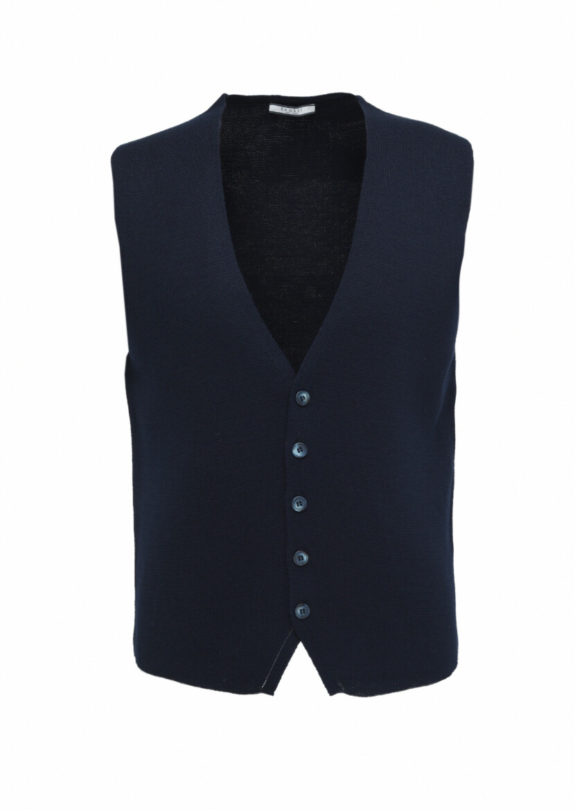 Lacivert Regular Fit Casual Örme Triko Yelek - 5