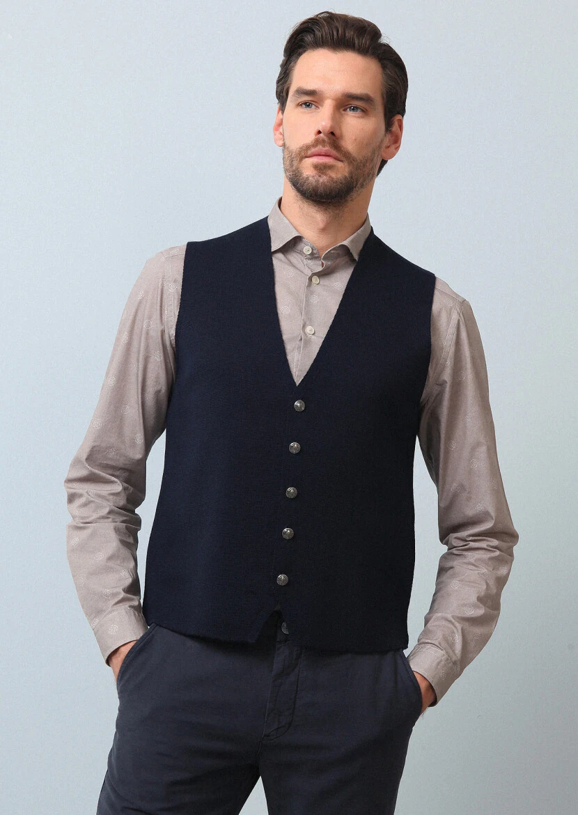 Lacivert Regular Fit Casual Örme Triko Yelek 