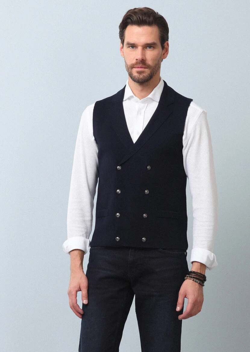 Lacivert Regular Fit Casual Örme Triko Yelek - 1