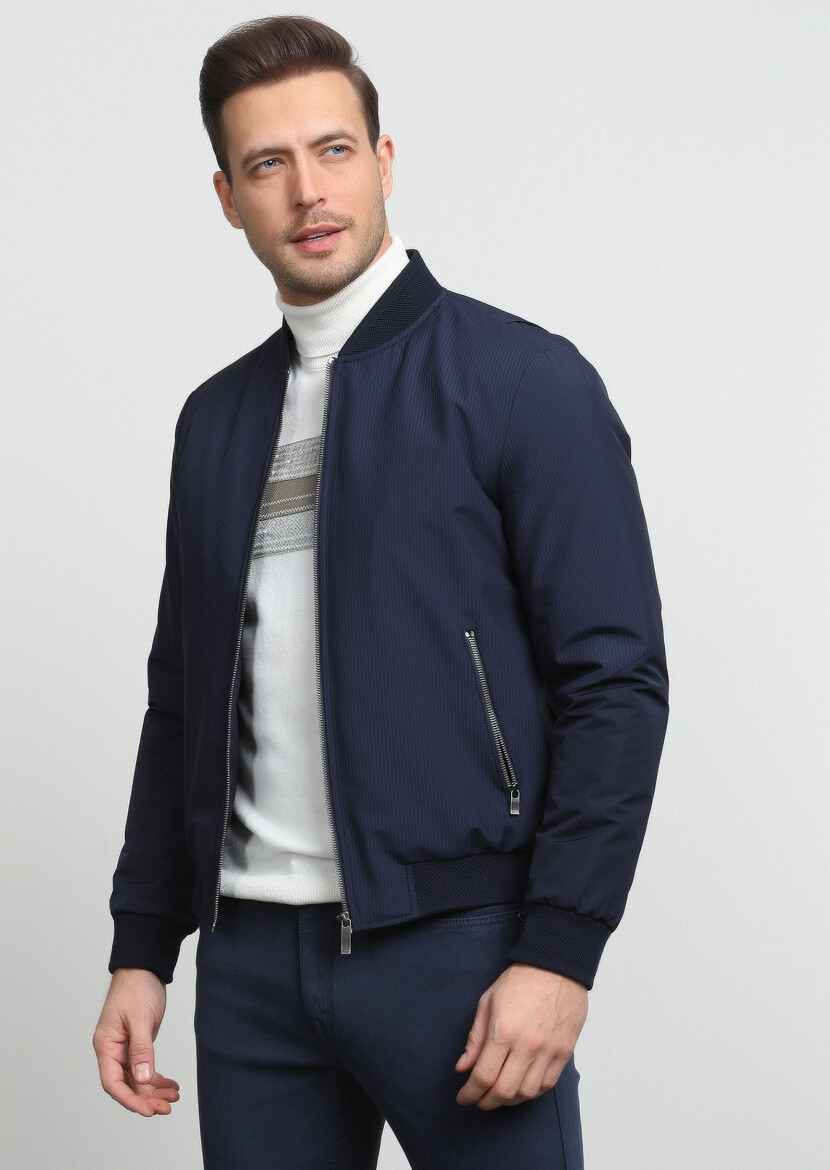 Lacivert Regular Fit Dik Yaka Casual Dokuma Mont - 1