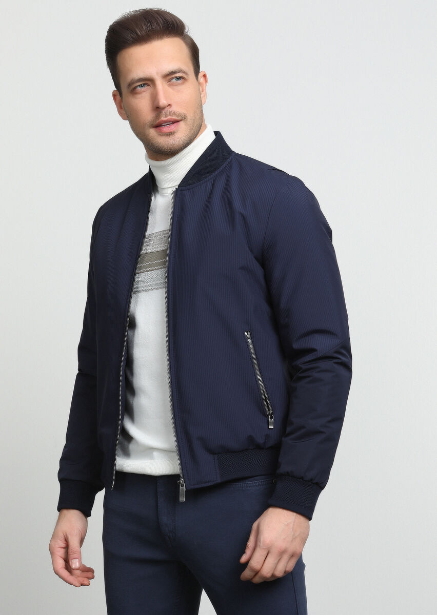 Lacivert Regular Fit Dik Yaka Casual Dokuma Mont - 1