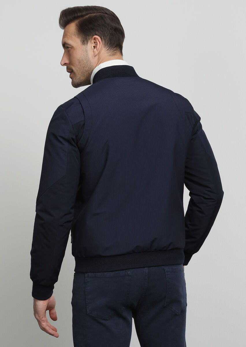 Lacivert Regular Fit Dik Yaka Casual Dokuma Mont - 4