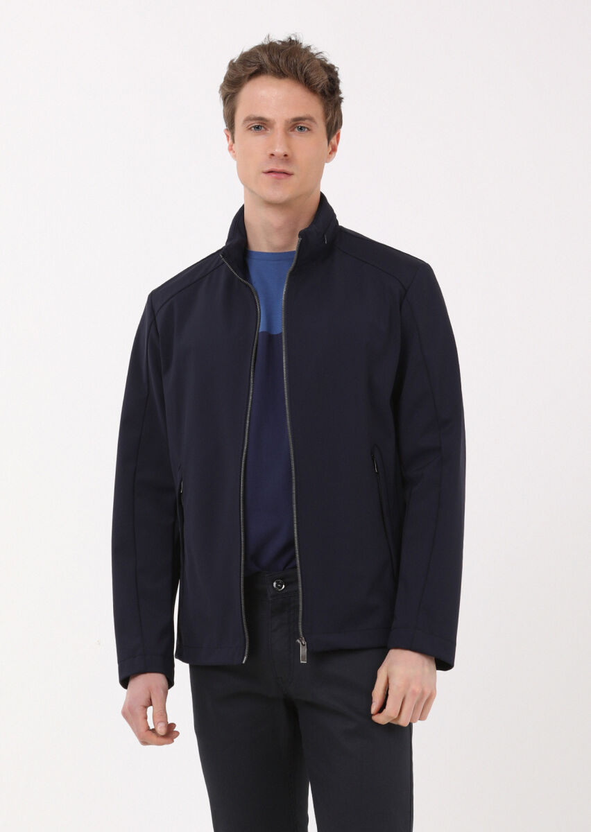 Lacivert Regular Fit Dik Yaka Casual Dokuma Mont - 2