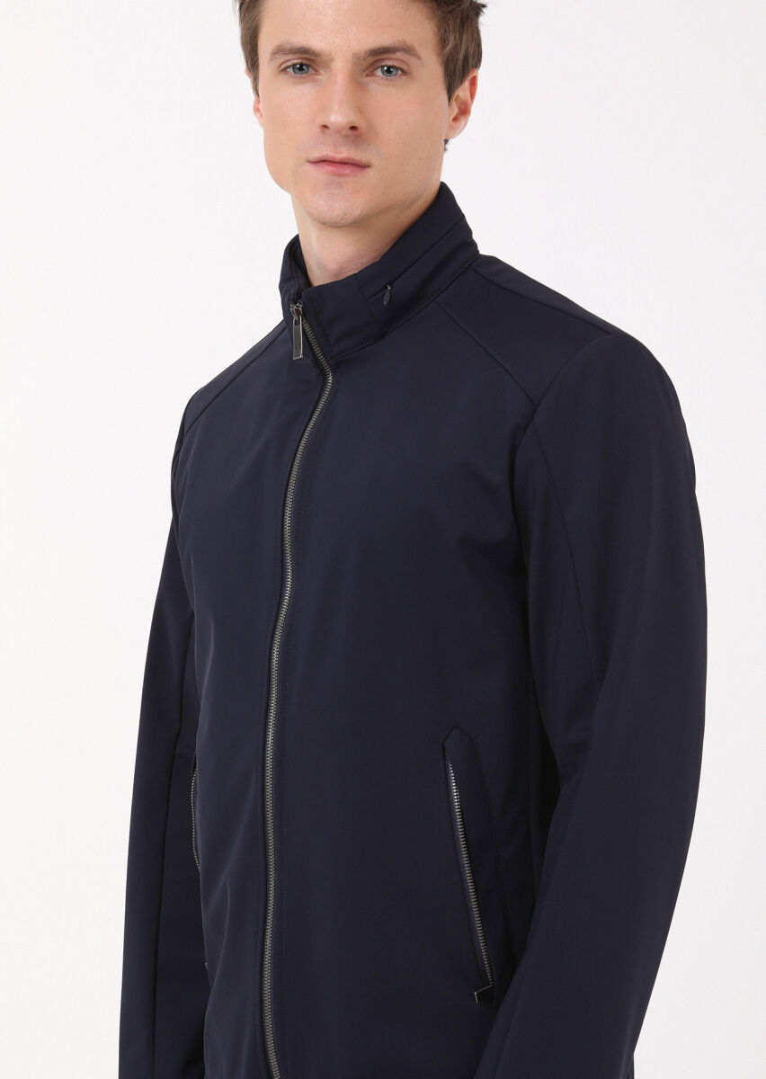 Lacivert Regular Fit Dik Yaka Casual Dokuma Mont - 3