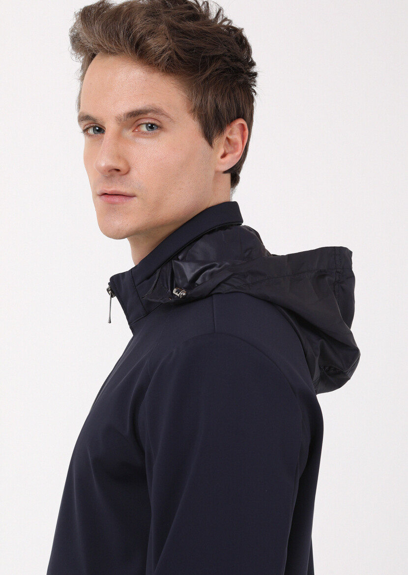 Lacivert Regular Fit Dik Yaka Casual Dokuma Mont - 4