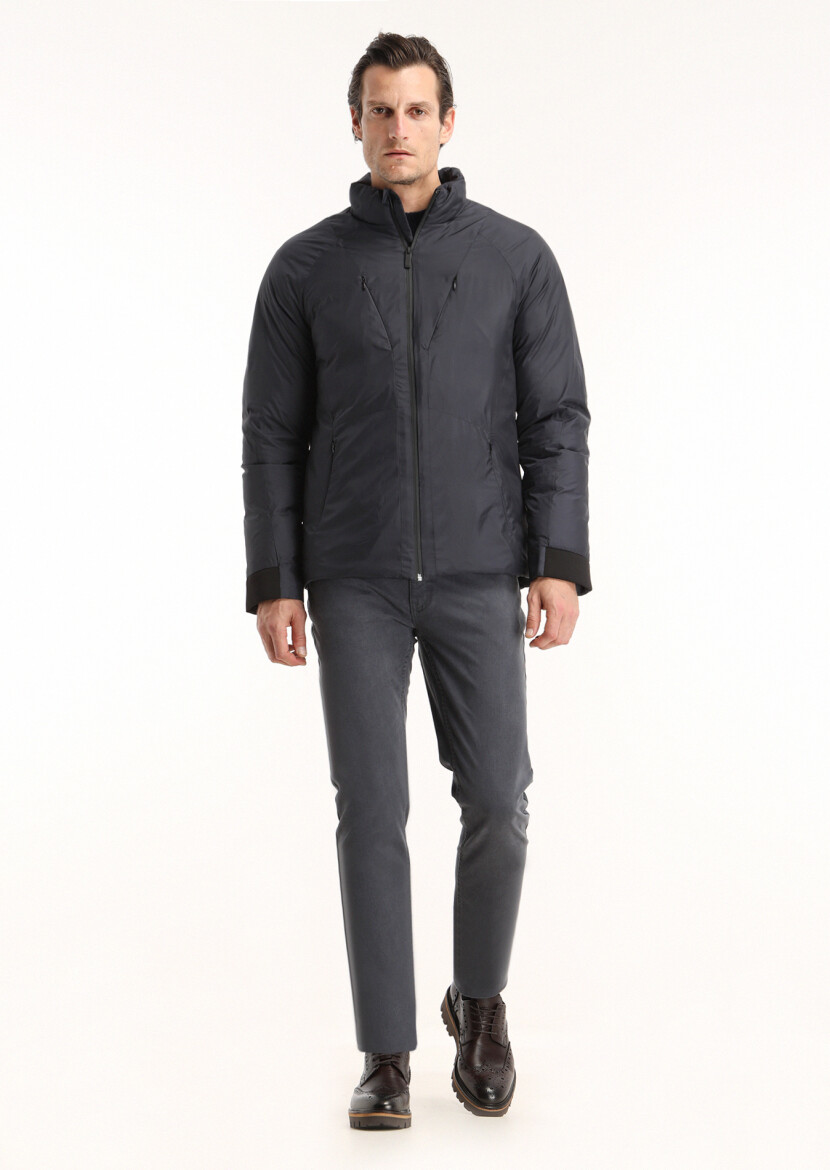 Lacivert Regular Fit Dik Yaka Casual Dokuma Mont - 1