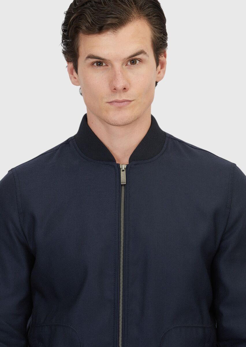 Lacivert Regular Fit Dik Yaka Casual Dokuma Mont - 3