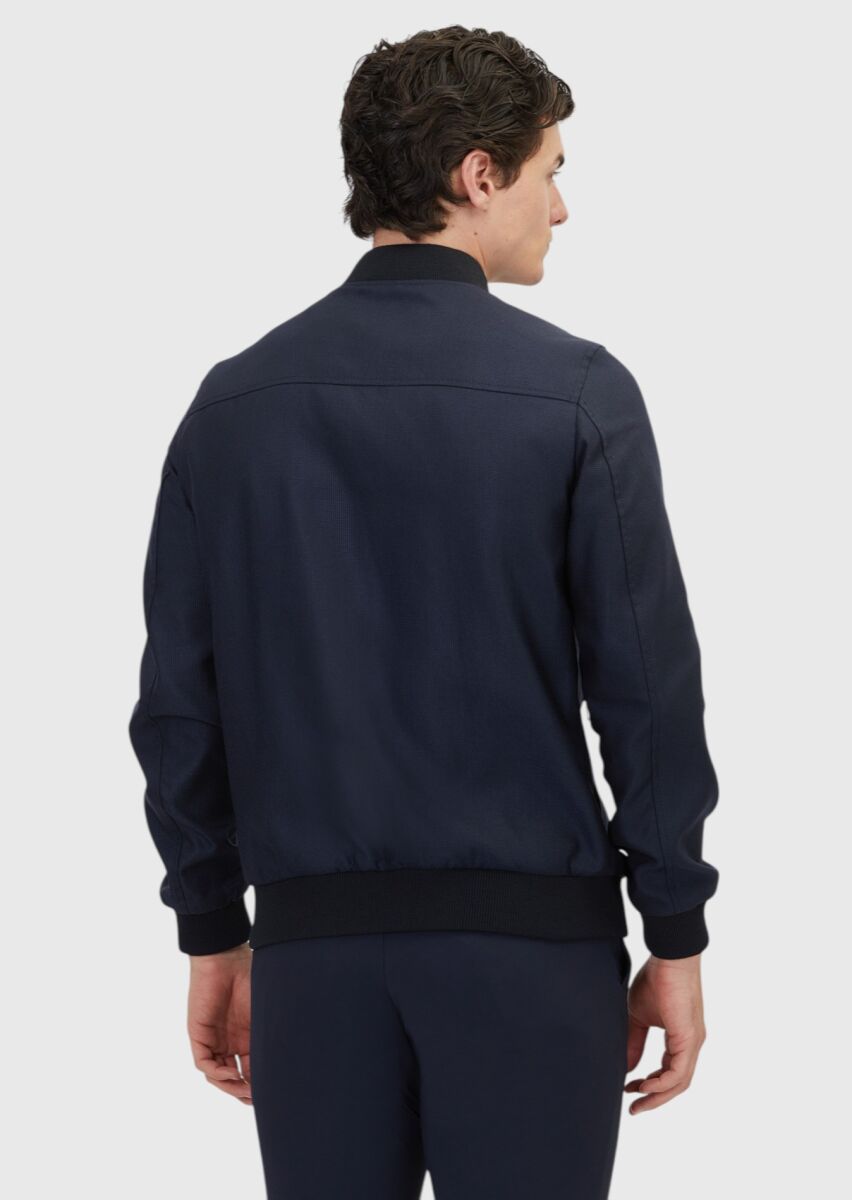 Lacivert Regular Fit Dik Yaka Casual Dokuma Mont - 5