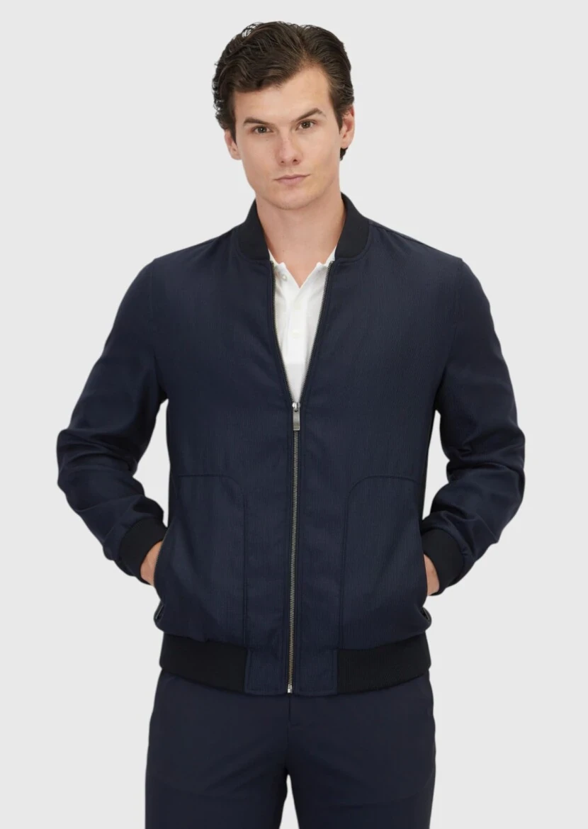 Lacivert Regular Fit Dik Yaka Casual Dokuma Mont - 1