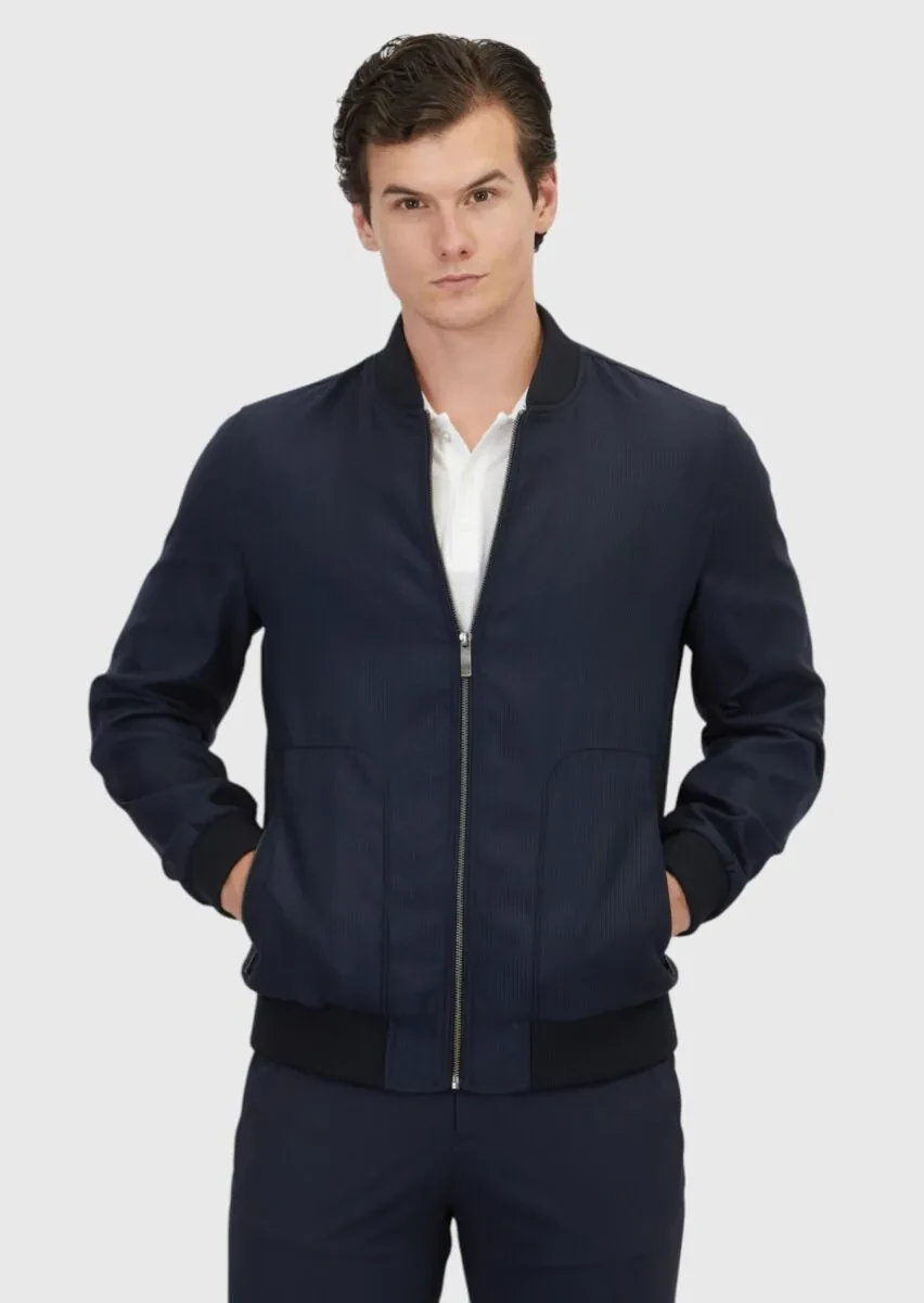 Lacivert Regular Fit Dik Yaka Casual Dokuma Mont - 1