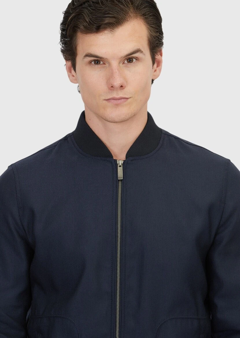 Lacivert Regular Fit Dik Yaka Casual Dokuma Mont - 3