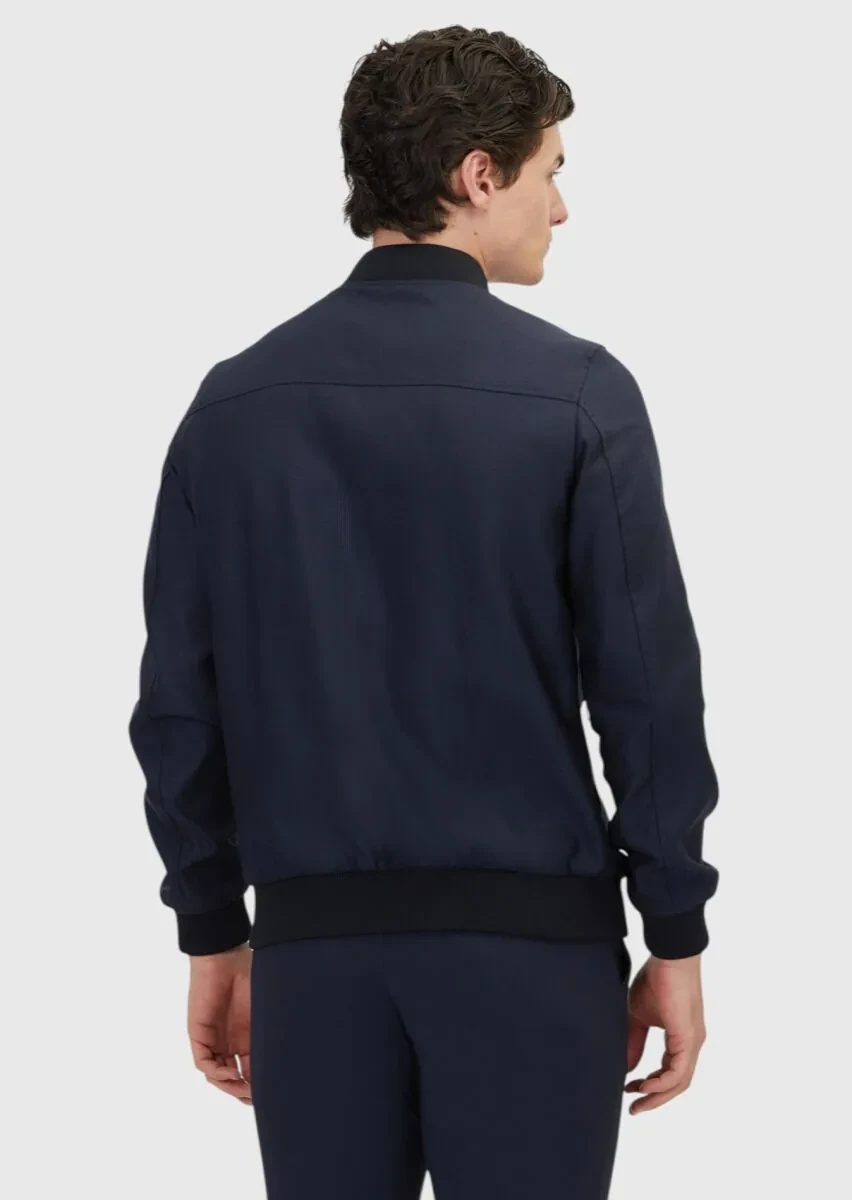 Lacivert Regular Fit Dik Yaka Casual Dokuma Mont - 5