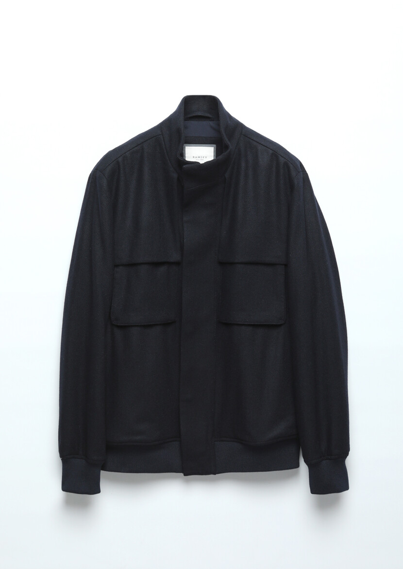 Lacivert Regular Fit Dik Yaka Casual Dokuma Mont - 8