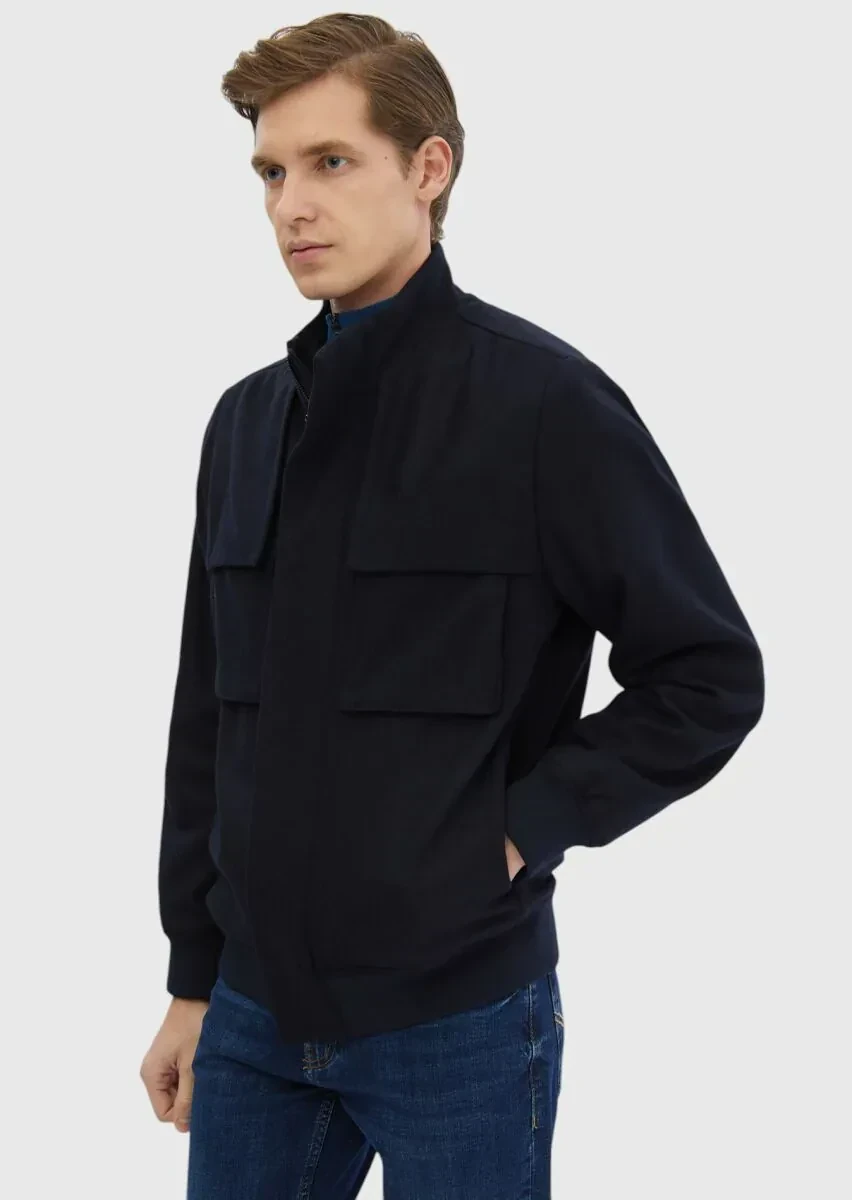 Lacivert Regular Fit Dik Yaka Casual Dokuma Mont - 5