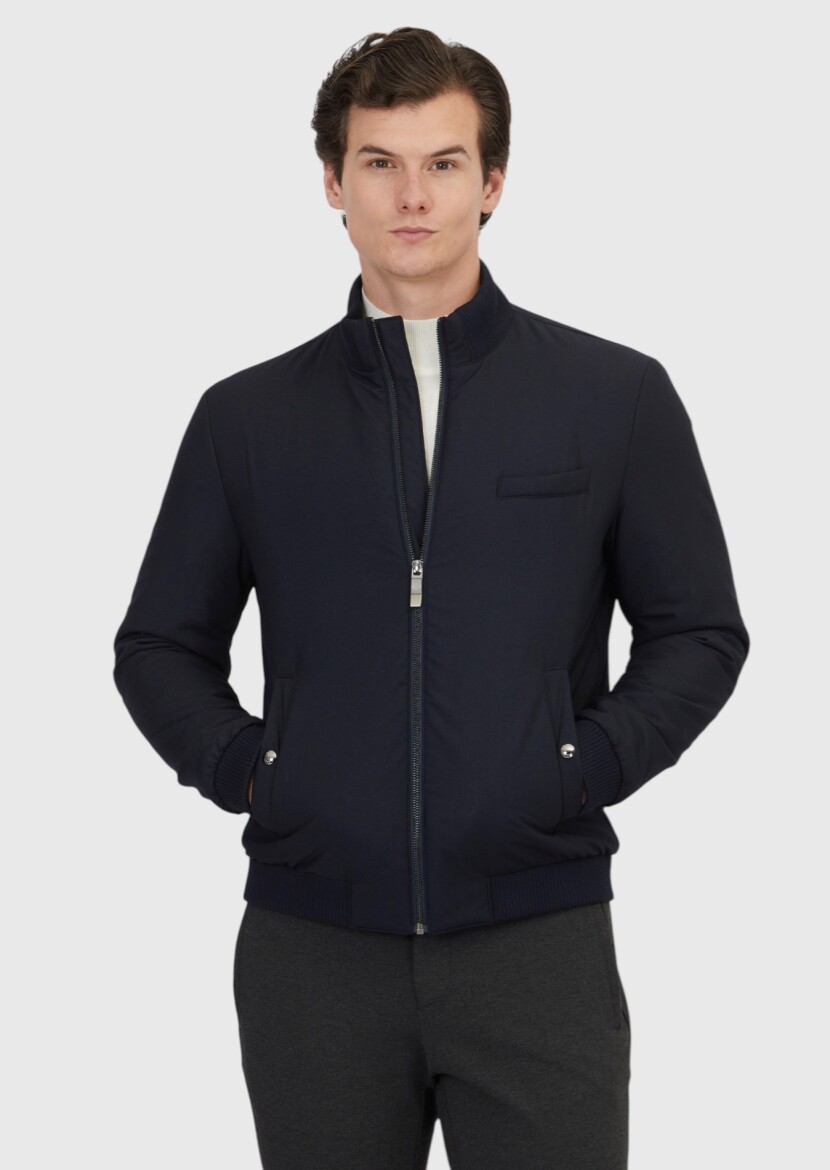 Lacivert Regular Fit Dik Yaka Casual Dokuma Mont - 1