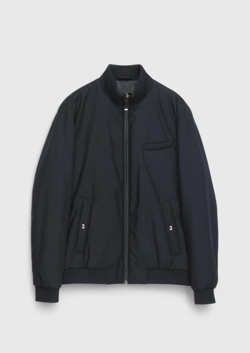 Lacivert Regular Fit Dik Yaka Casual Dokuma Mont 