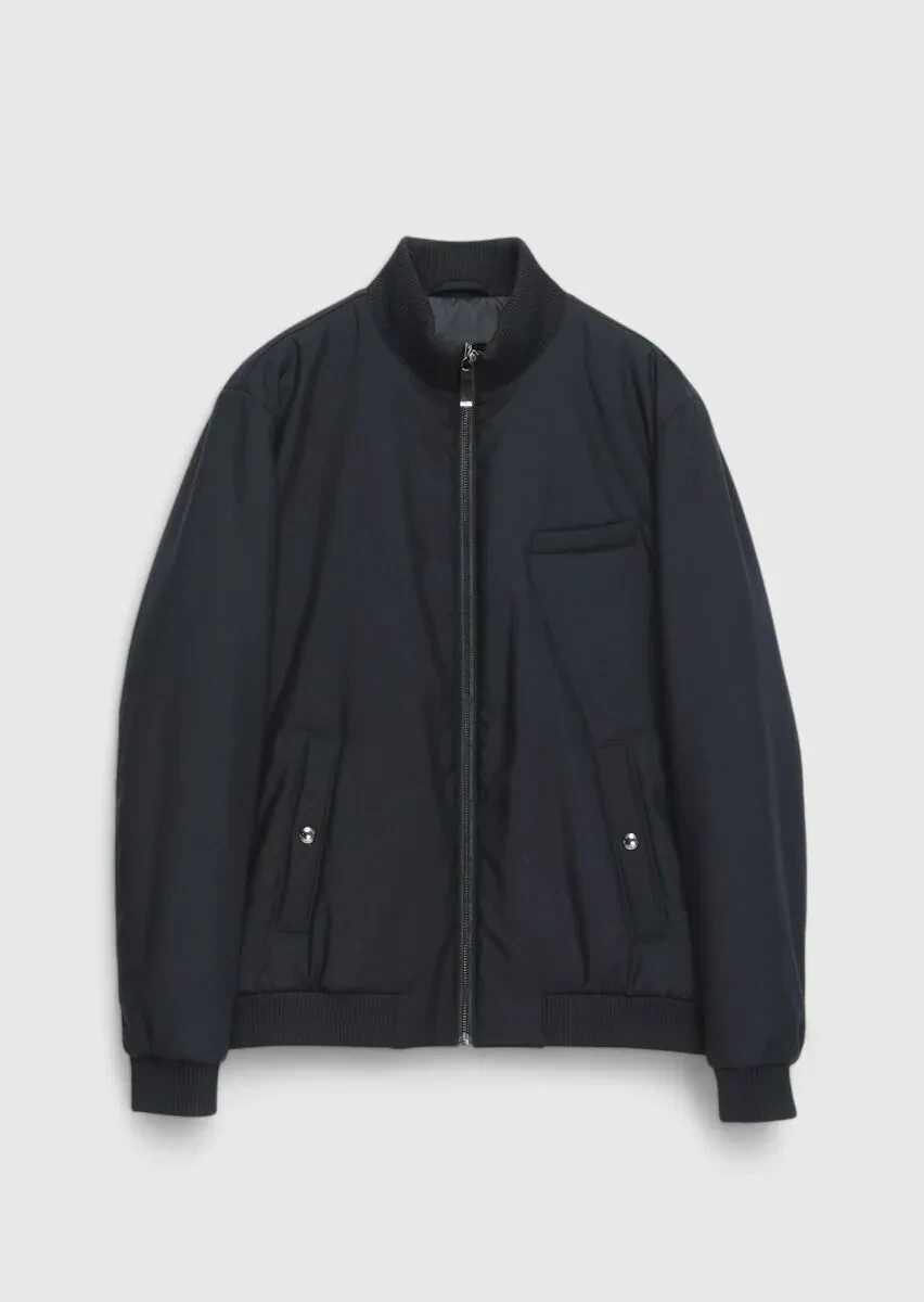 Lacivert Regular Fit Dik Yaka Casual Dokuma Mont - 1