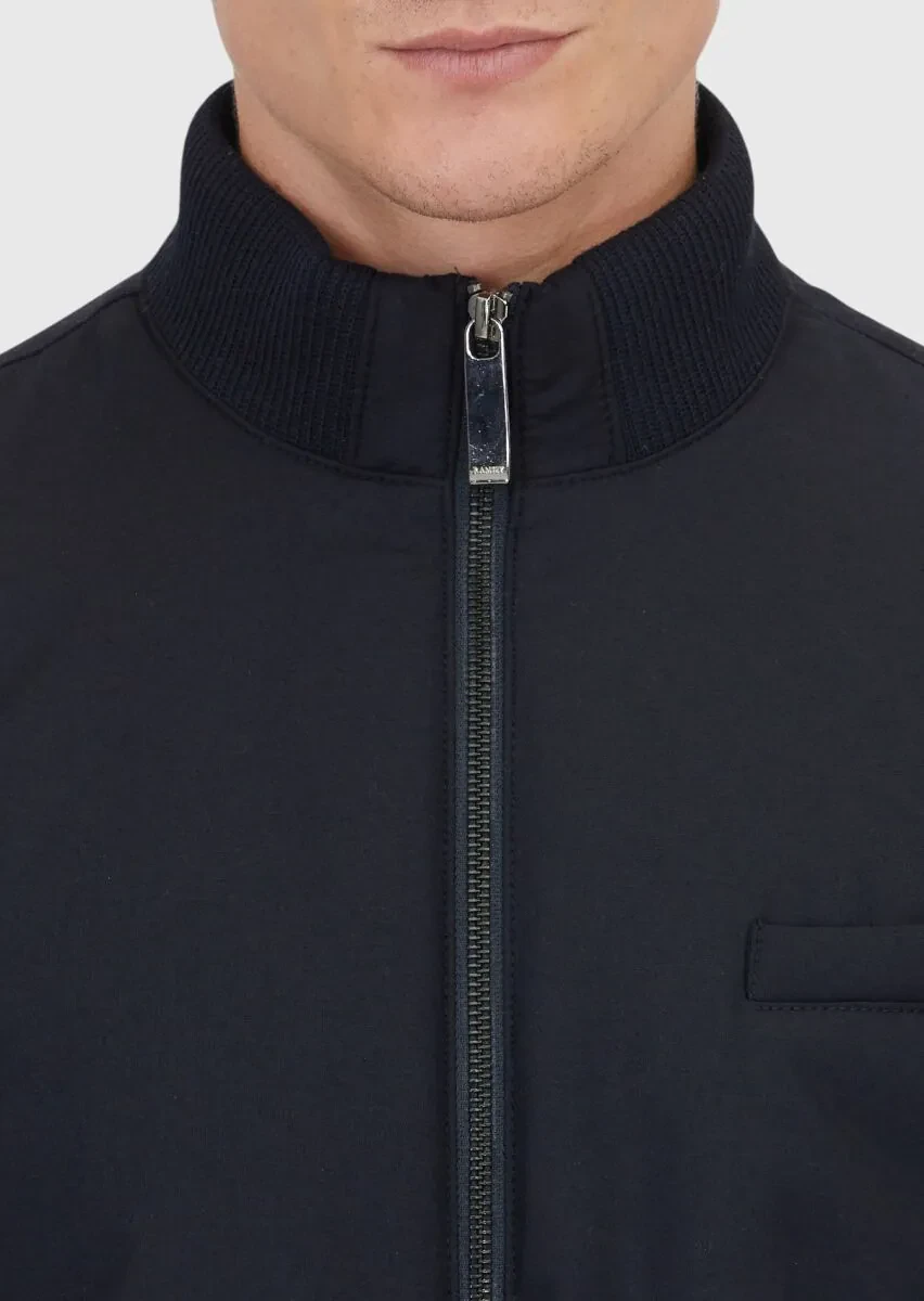 Lacivert Regular Fit Dik Yaka Casual Dokuma Mont - 3