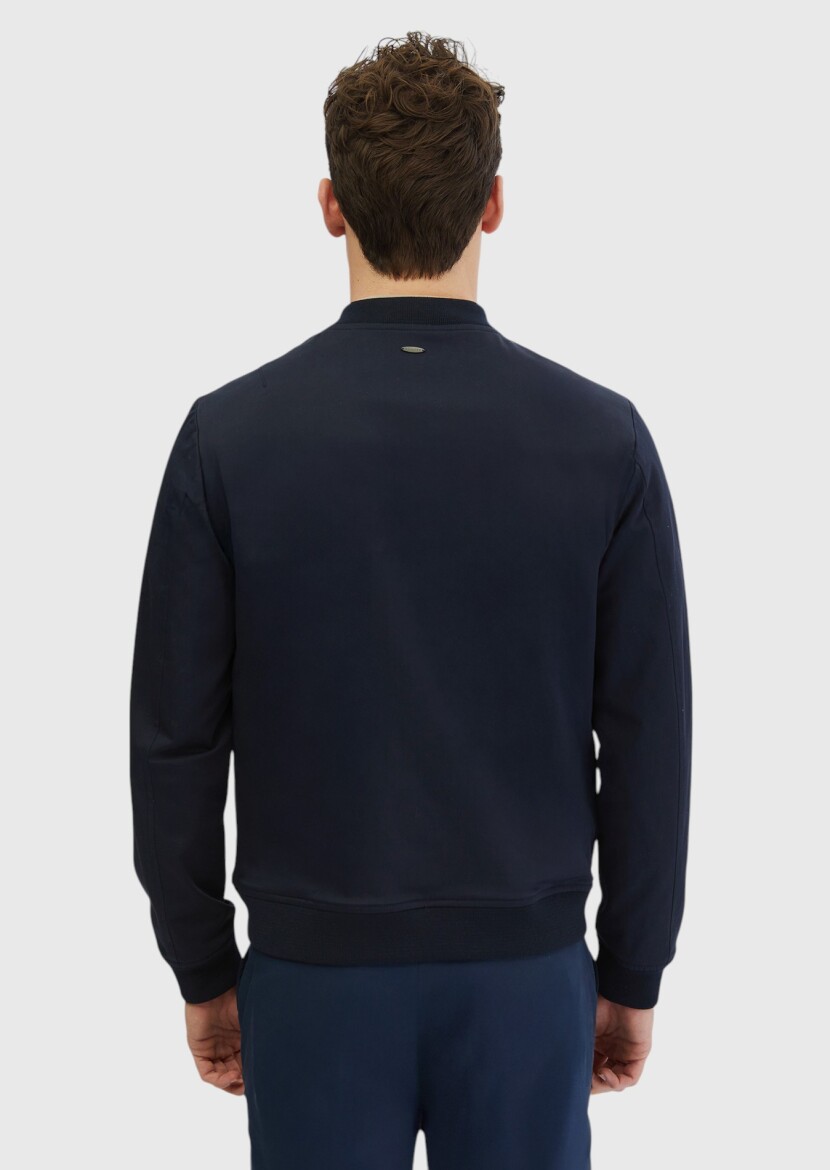 Lacivert Regular Fit Dik Yaka Casual Dokuma Mont - 7