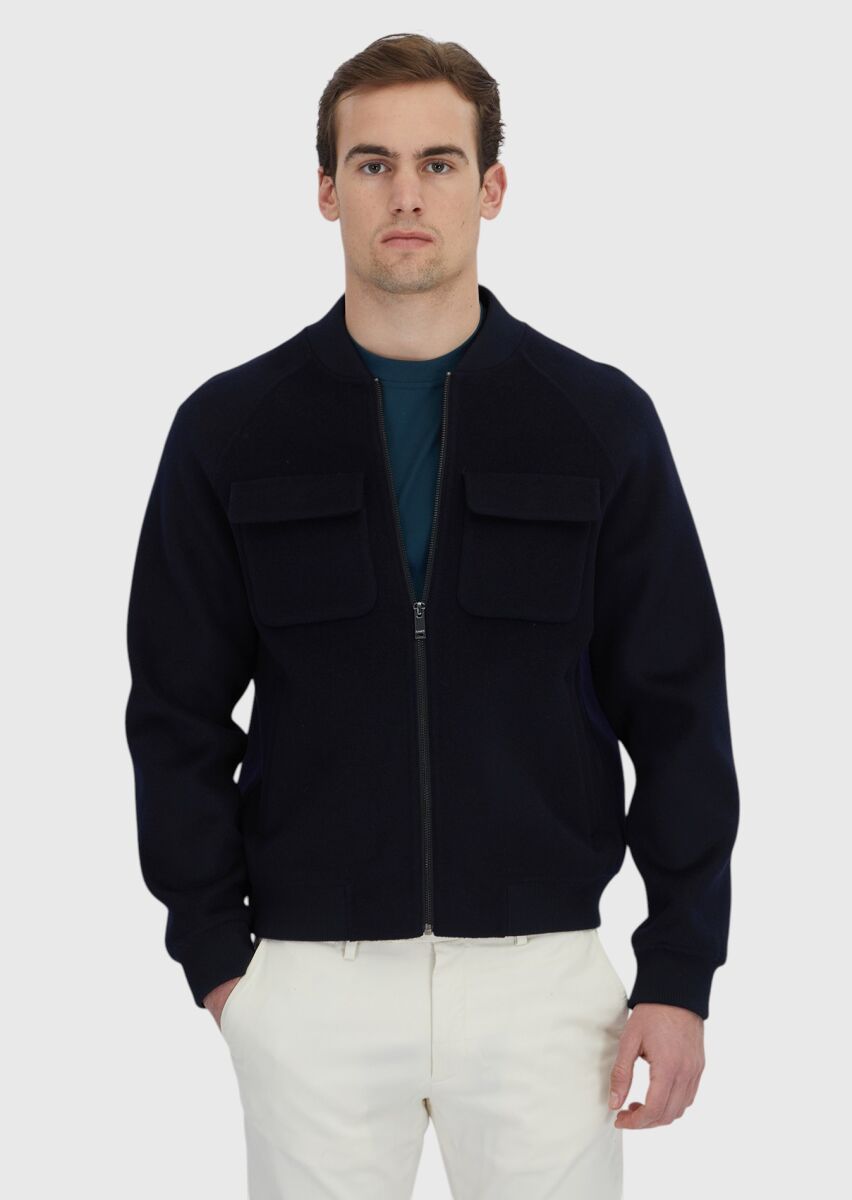 Lacivert Regular Fit Dik Yaka Casual Dokuma Mont - 1