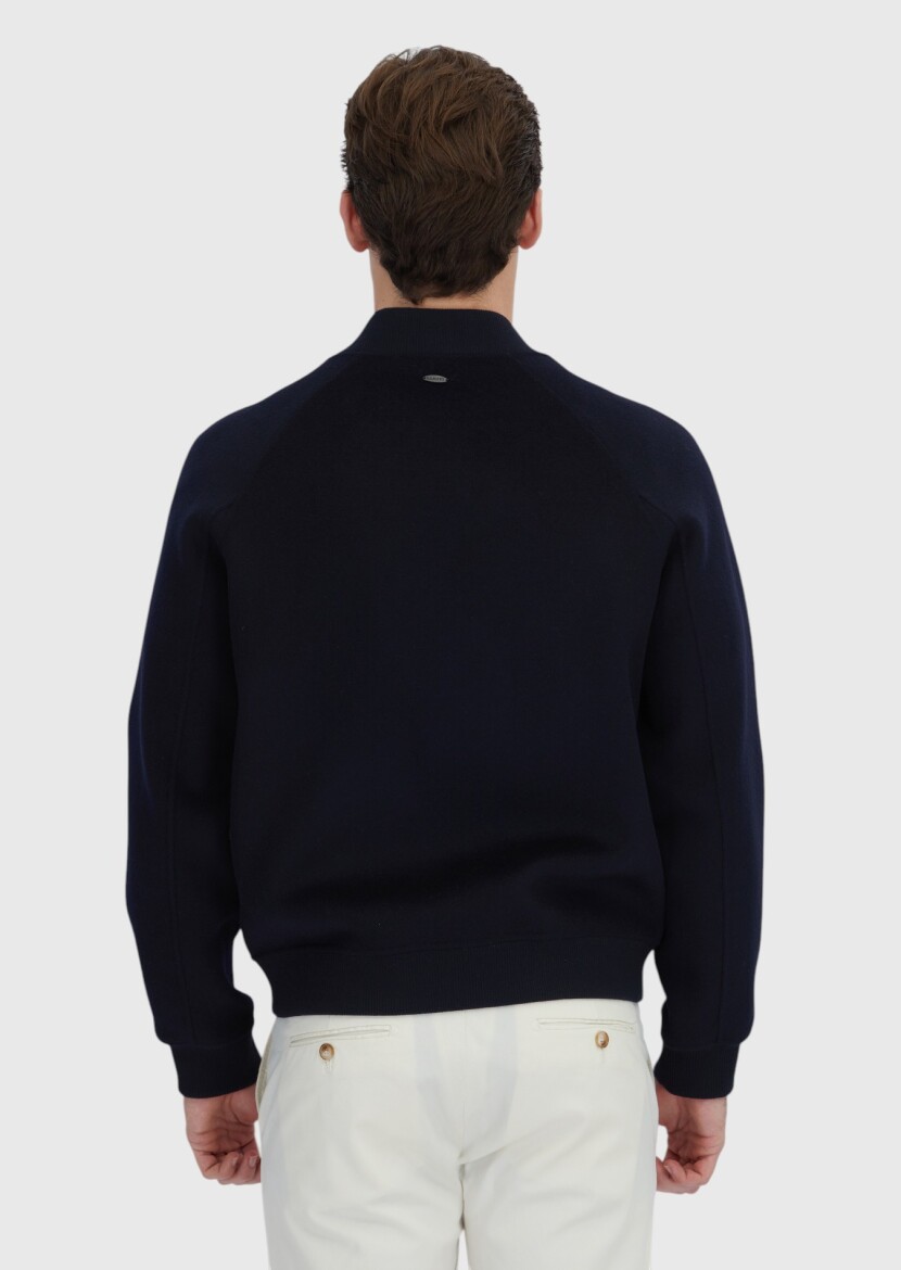 Lacivert Regular Fit Dik Yaka Casual Dokuma Mont - 5