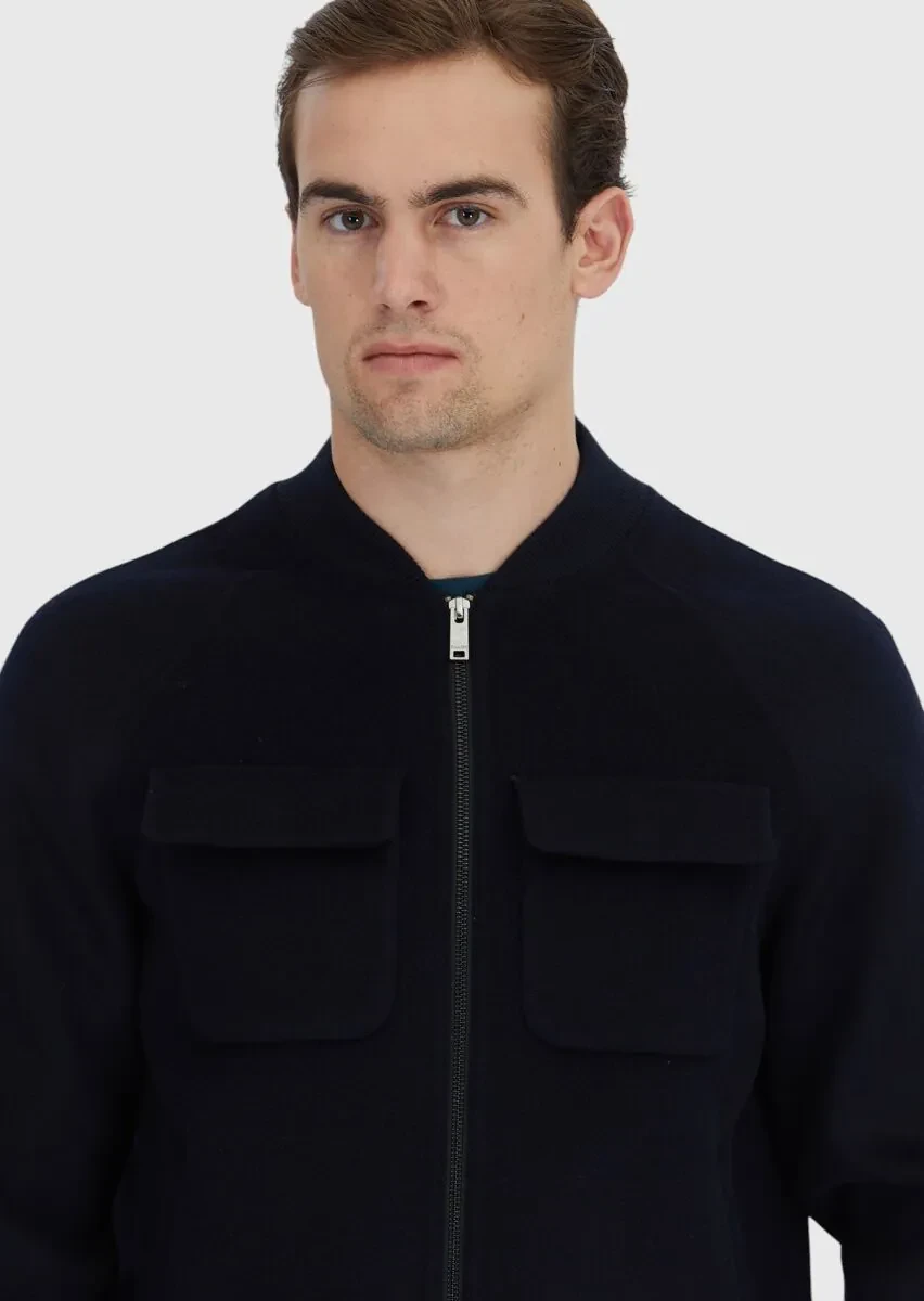 Lacivert Regular Fit Dik Yaka Casual Dokuma Mont - 3