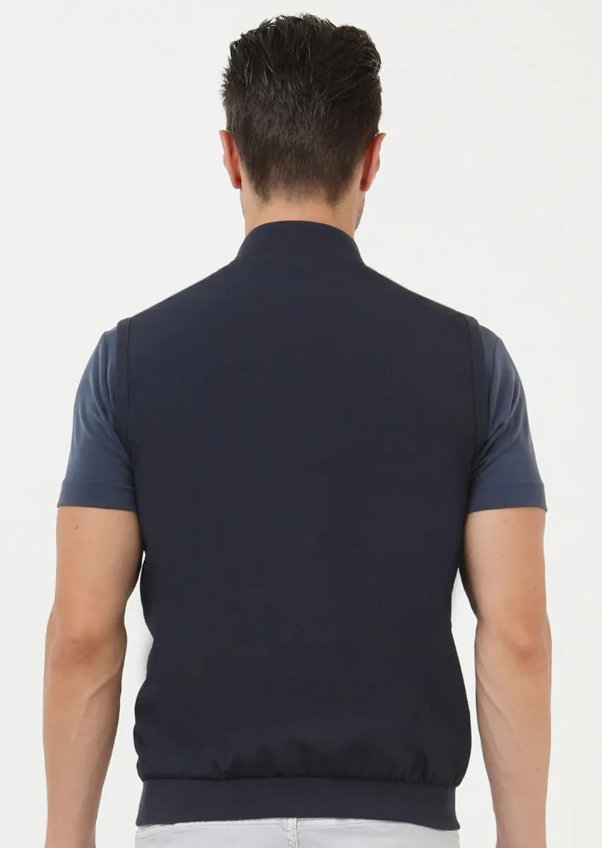 Lacivert Regular Fit Dik Yaka Casual Dokuma Spor Yelek - 5