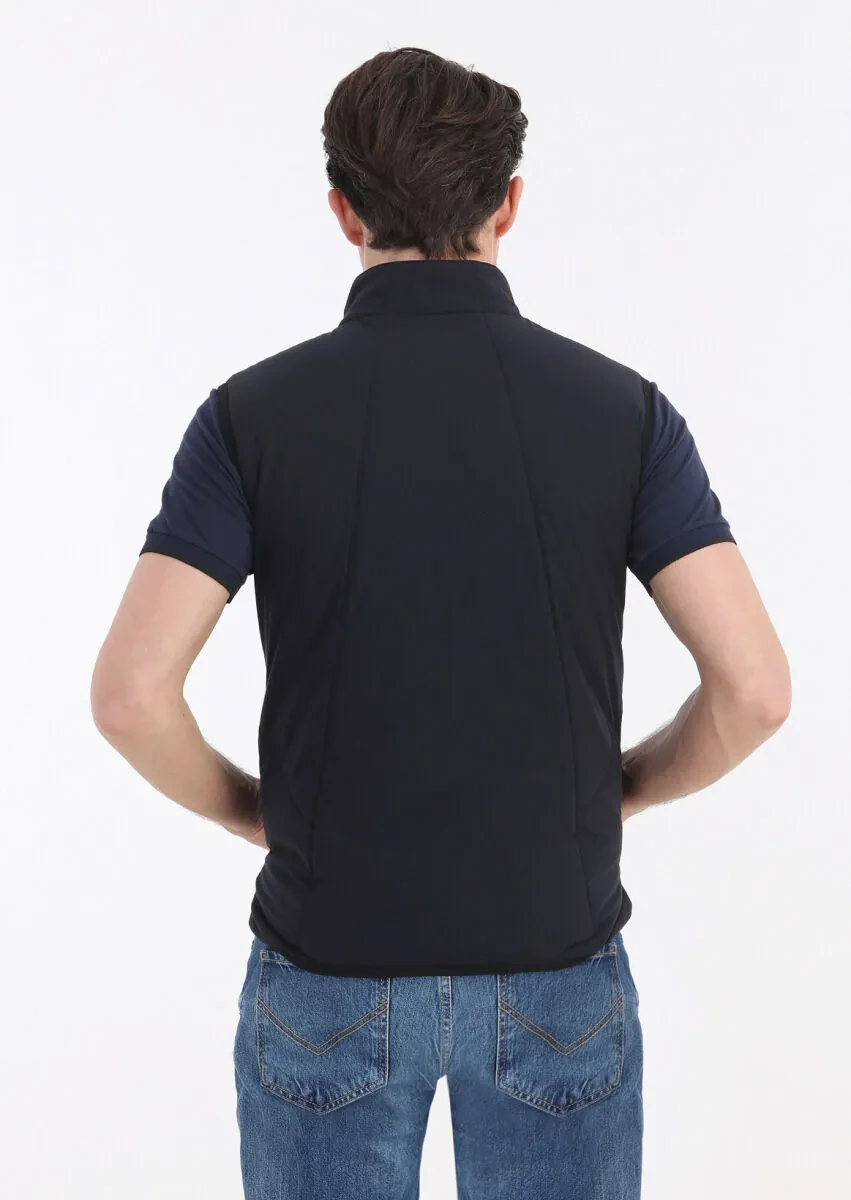 Lacivert Regular Fit Dik Yaka Casual Dokuma Spor Yelek - 4