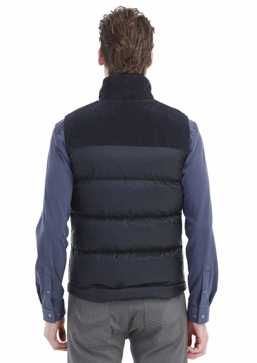 Lacivert Regular Fit Dik Yaka Casual Dokuma Spor Yelek - 5