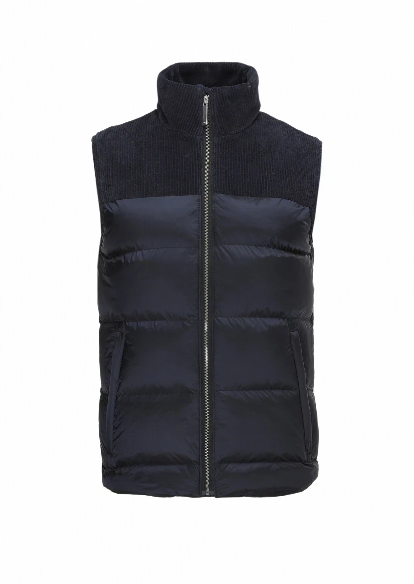 Lacivert Regular Fit Dik Yaka Casual Dokuma Spor Yelek - 6