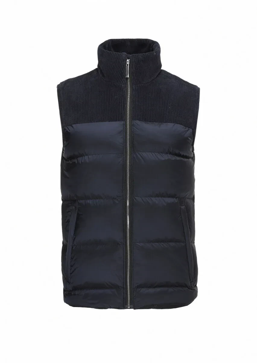 Lacivert Regular Fit Dik Yaka Casual Dokuma Spor Yelek - 6