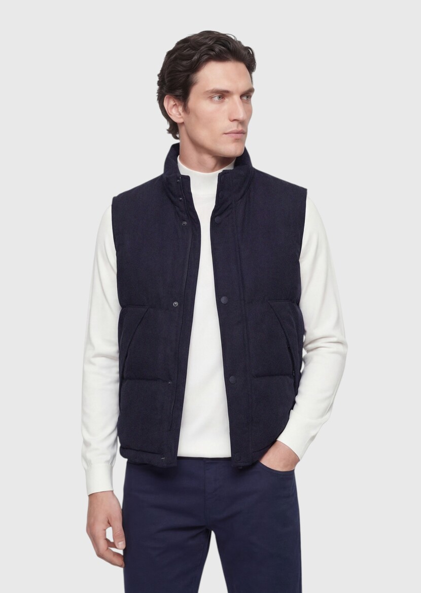 Lacivert Regular Fit Dik Yaka Casual Dokuma Spor Yelek - RAMSEY