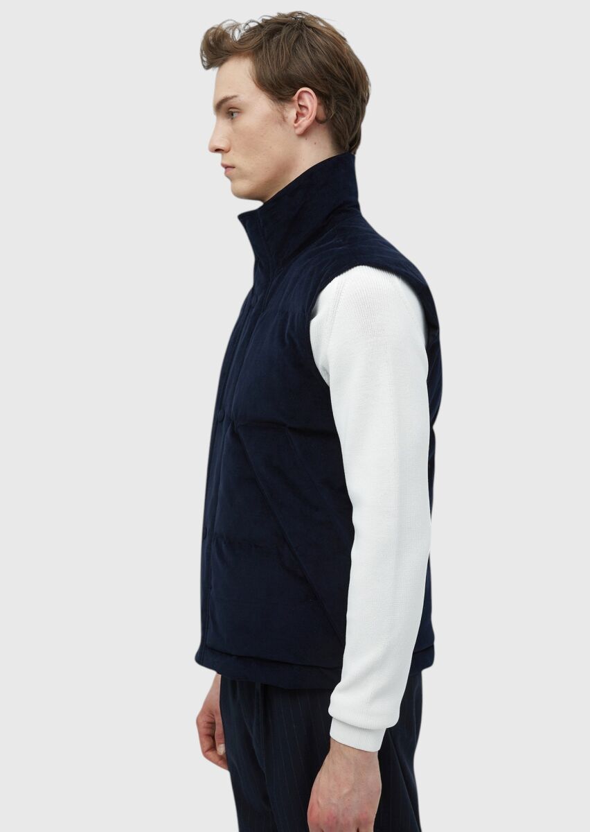 Lacivert Regular Fit Dik Yaka Casual Dokuma Spor Yelek - 3