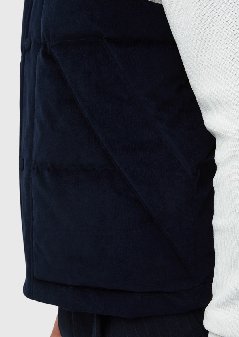 Lacivert Regular Fit Dik Yaka Casual Dokuma Spor Yelek - 6