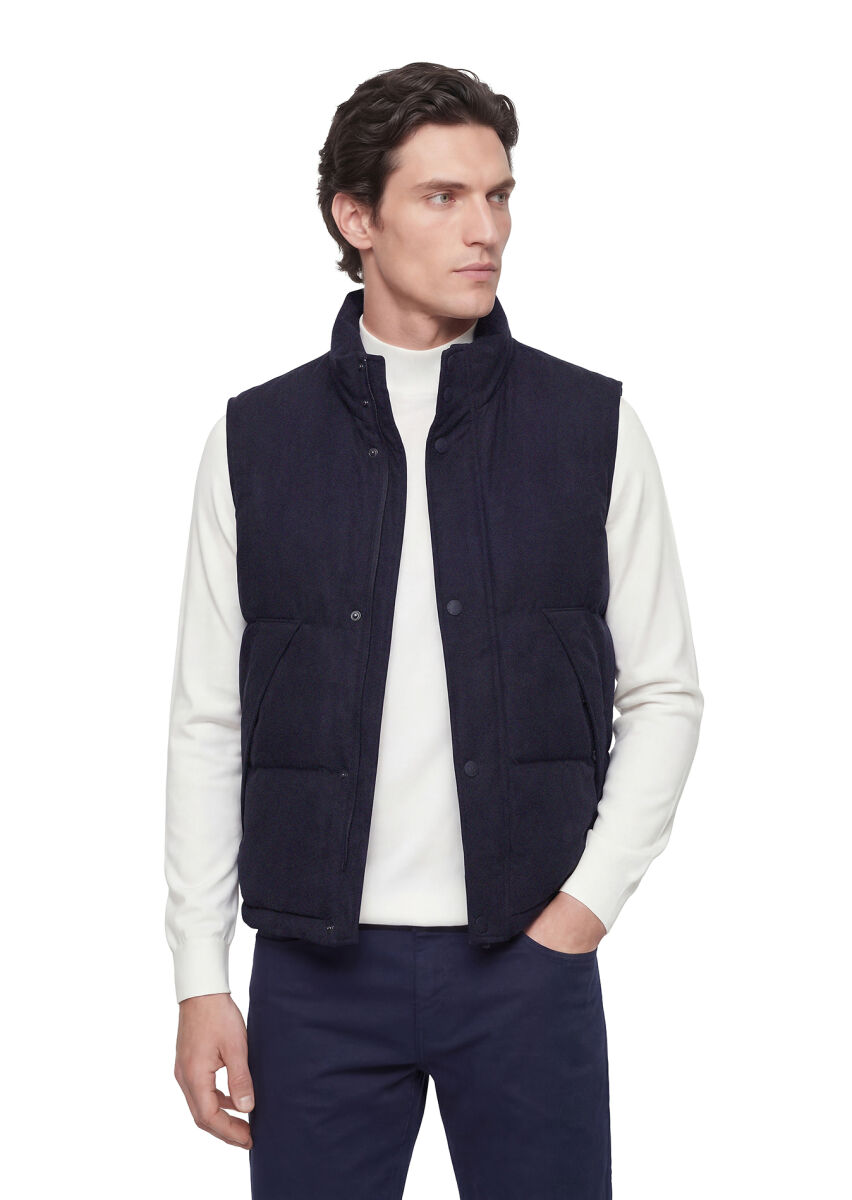 Lacivert Regular Fit Dik Yaka Casual Dokuma Spor Yelek - 1