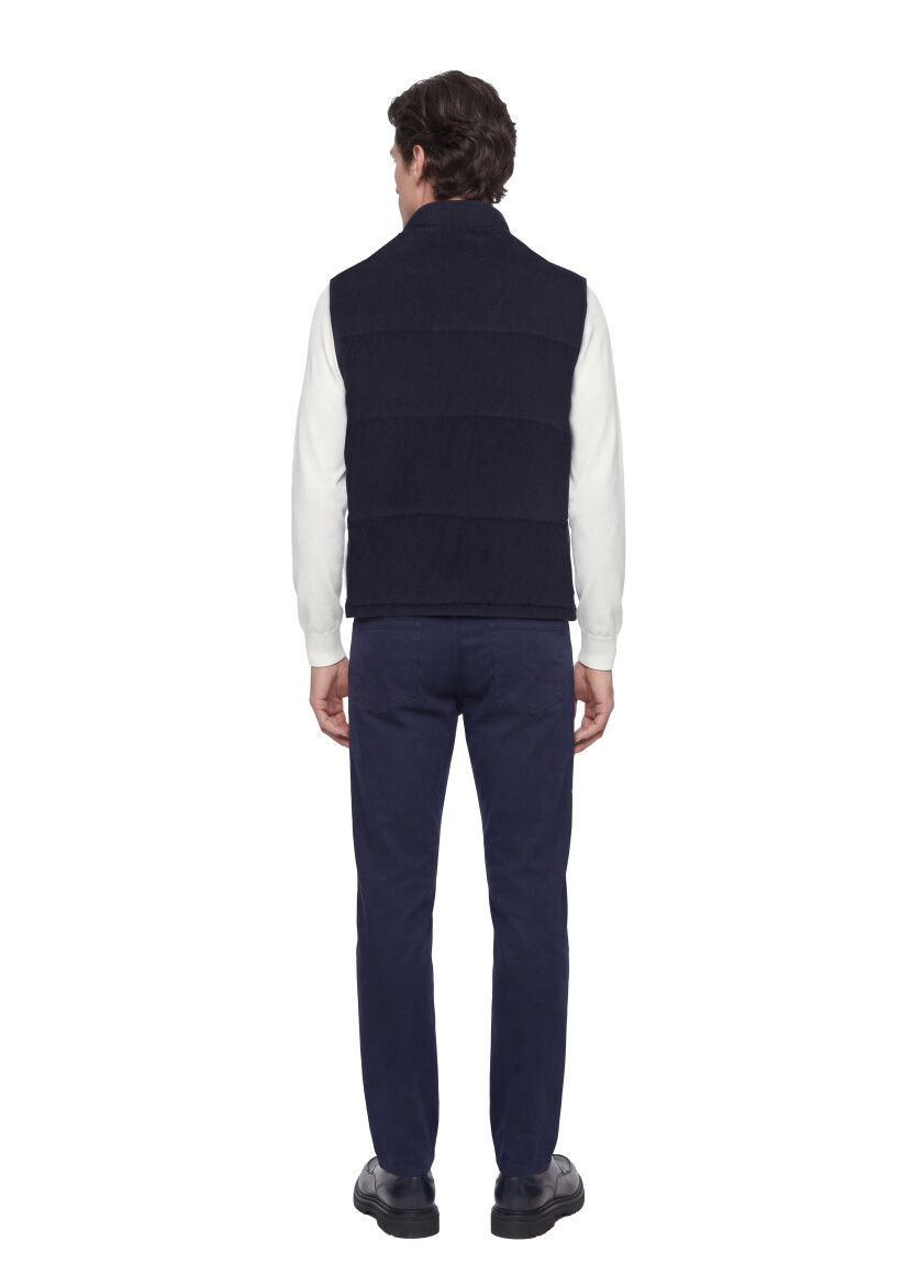 Lacivert Regular Fit Dik Yaka Casual Dokuma Spor Yelek - 4