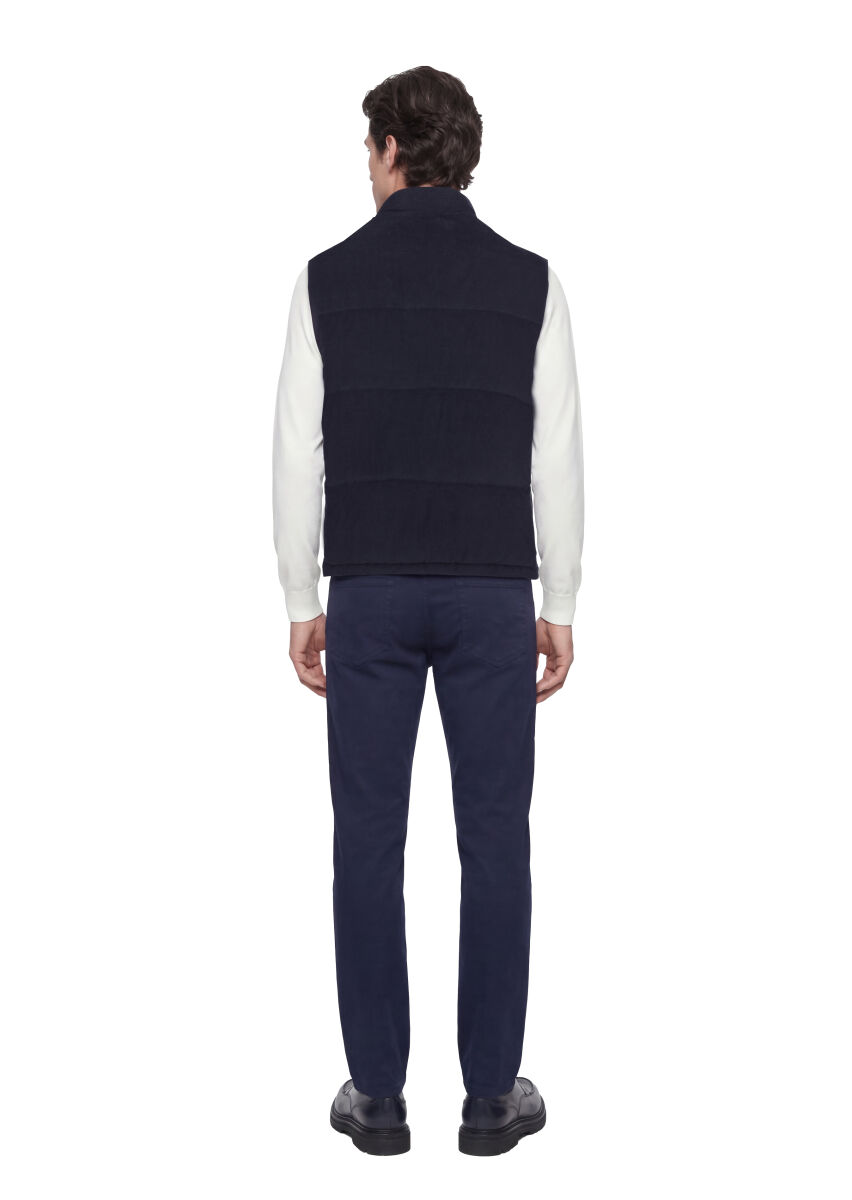 Lacivert Regular Fit Dik Yaka Casual Dokuma Spor Yelek - 4