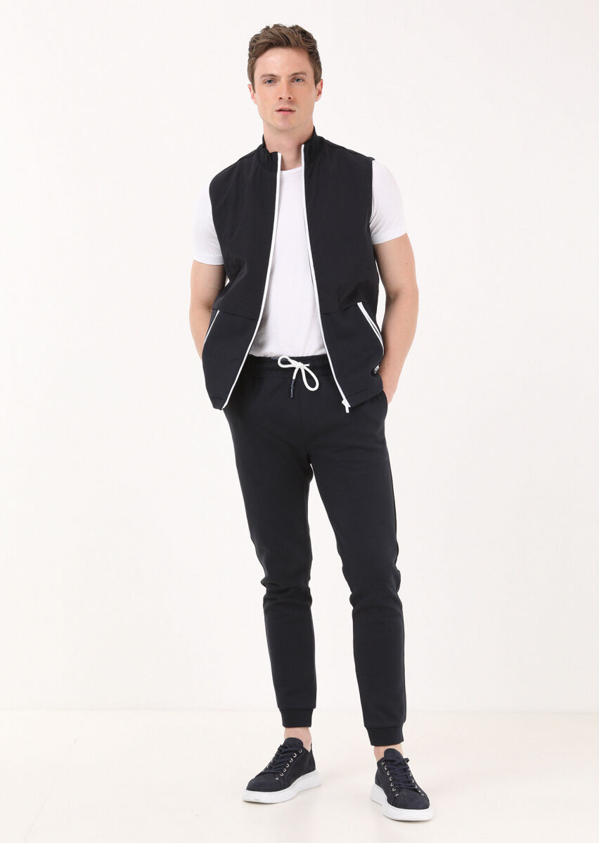 Lacivert Regular Fit Dik Yaka Casual Örme Spor Yelek - 2