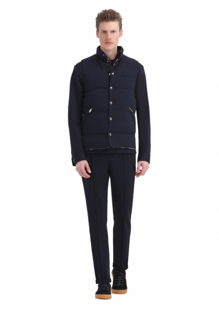 Lacivert Regular Fit Dik Yaka Casual Örme Spor Yelek - 2