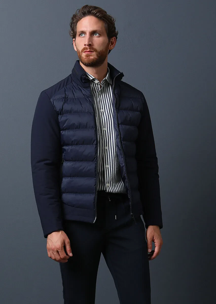 Lacivert Regular Fit Dik Yaka Denim Dokuma Mont - 1