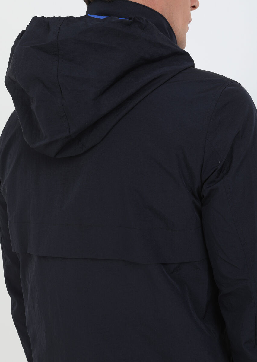 Lacivert Regular Fit Dik Yaka Denim Dokuma Mont - 6